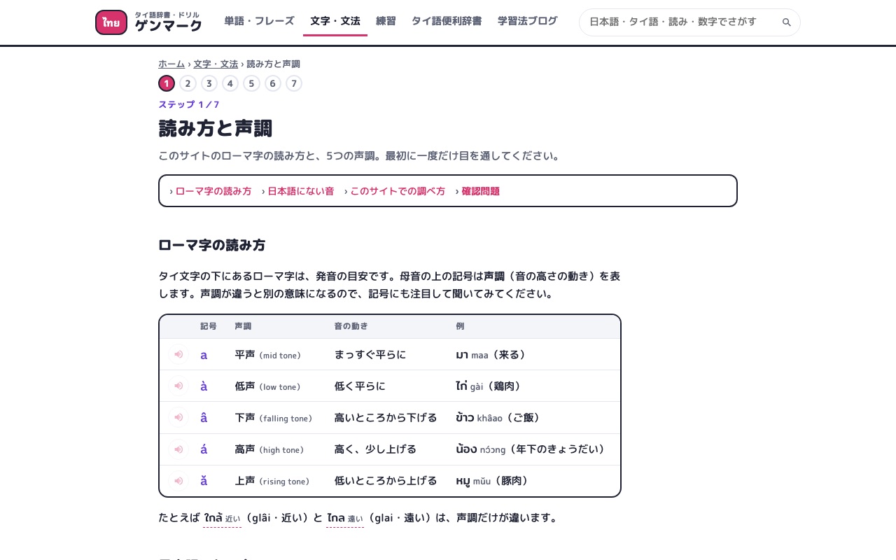 ガイド「読み方と声調」。学ぶ順番のステップと、最後に確認問題つき